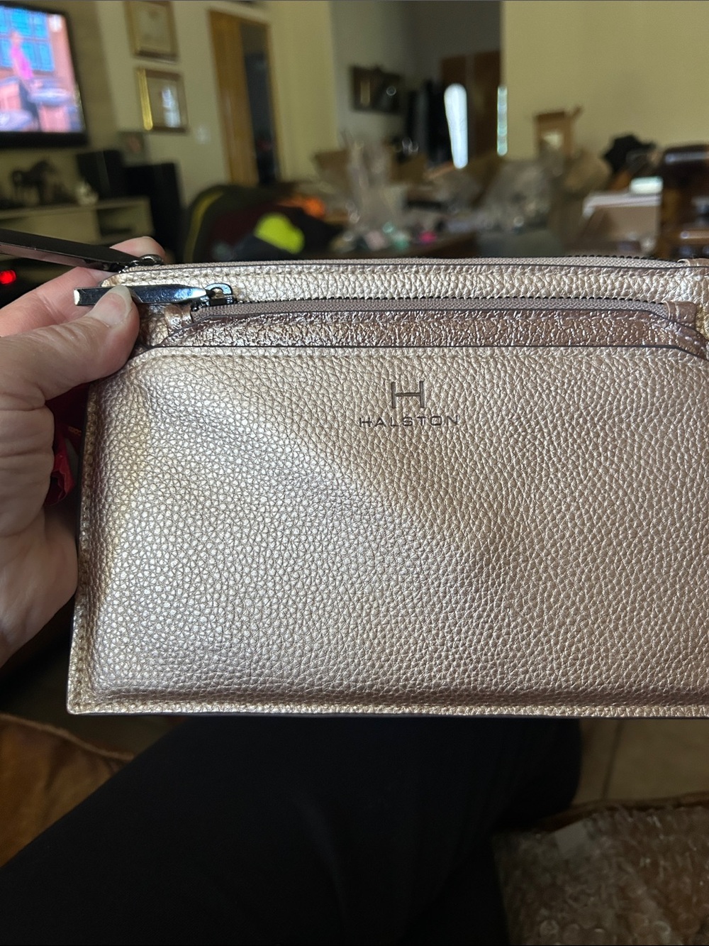 Halston Heritage Metallic Rose Gold Pebbled Leather Wristlet